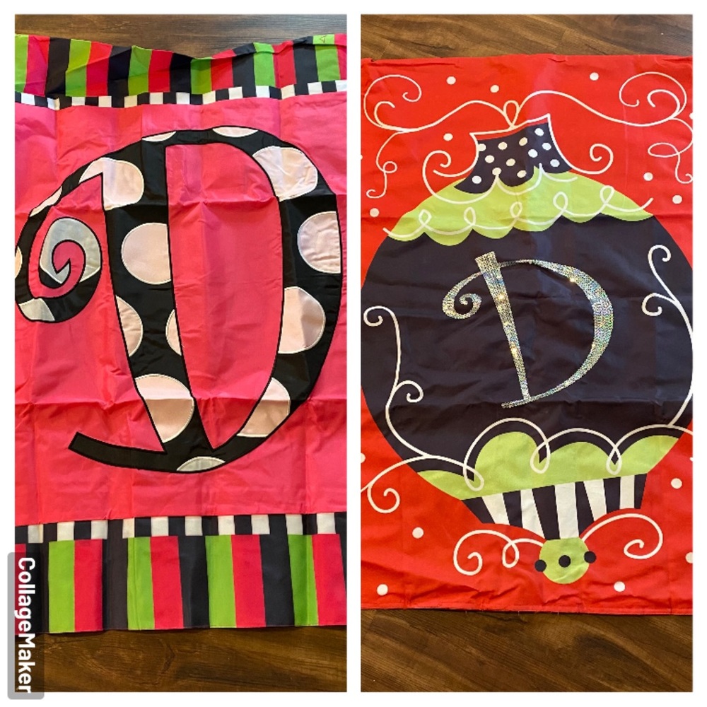 New Set of 2 “D” Initial Large Garden Flags